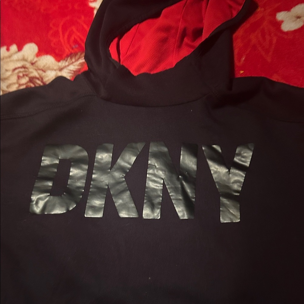DKNY Black Hoodie with Red Hood Interior